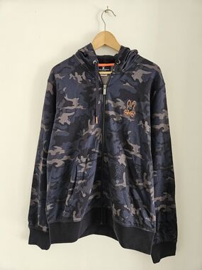 Psycho Bunny Hoodie Mens Large Navy Camo Full Zip Sweatshirt